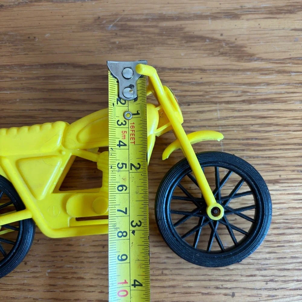 Vintage 1970s Yellow Plastic Toy Motorcycle Dirt Bike Number 4 Racing Retro
